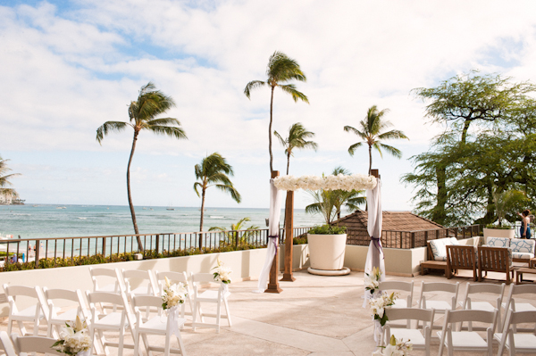 outdoor waterfront ceremony site - Honolulu destination wedding photo by top Hawaiian wedding photographer Derek Wong