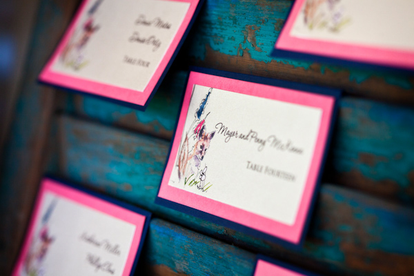 pink bordered table number cards for the reception - photo by Washington DC based wedding photographers Holland Photo Arts