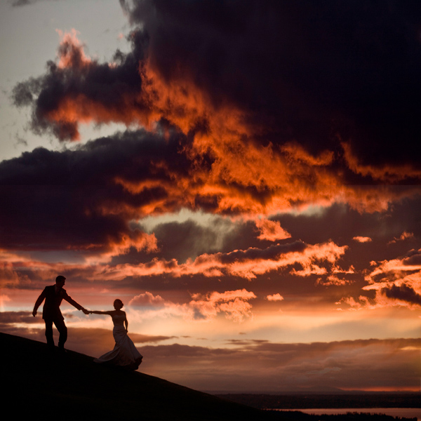 wedding photo by J Garner Photography, gorgeous sunset, bride and groom 