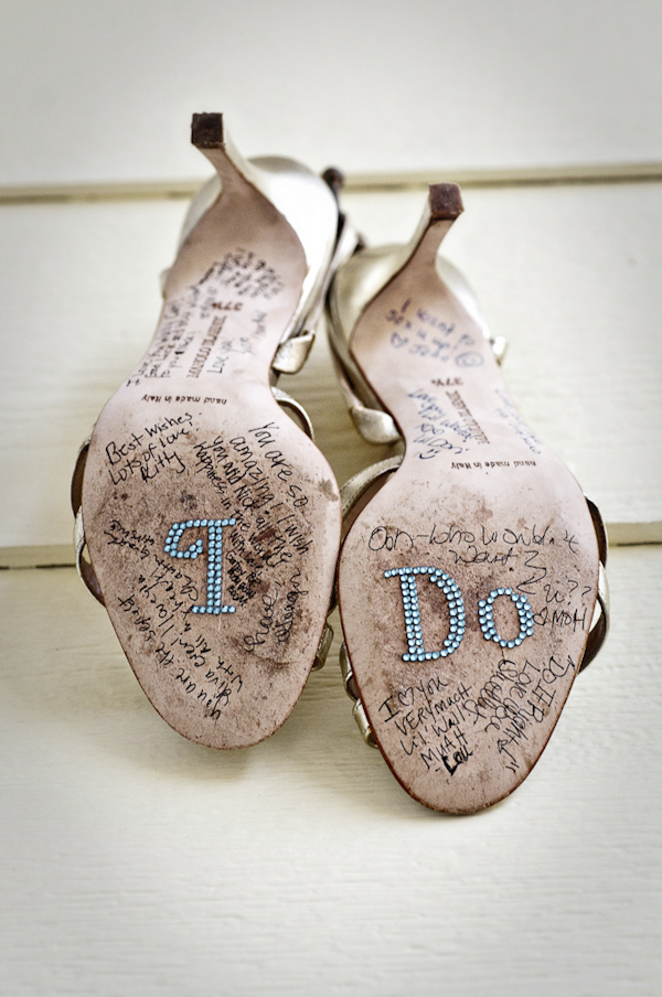 bride's shoes signed - wedding photo by top South Carolina wedding photographer Leigh Webber