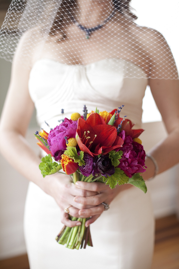 portrait of bride holding bouquet of flowers - wedding photo by top South Carolina wedding photographer Leigh Webber