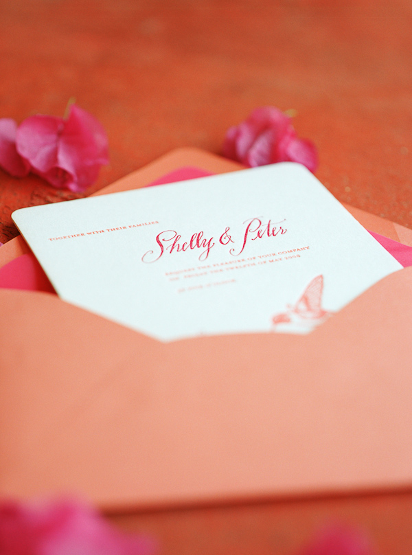 wedding invitation in hot pink and orange color palette - photo by San Francisco based wedding photographer Lisa Lefkowitz