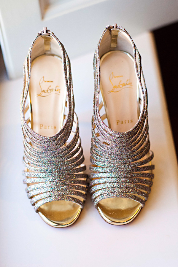 Sparkly and strappy silver Christian Louboutin shoes for wedding at The Mountain Brook Club, Birmingham, Alabama | Photo by Ann Wade Parrish Photography and Arden Photography