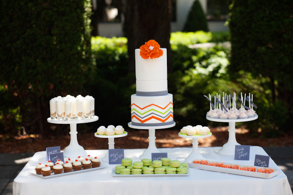 Orange and lime wedding cake and dessert table - Citrus Colored Wedding Decor Photo Shoot by Cadence Cornelius Photographs 