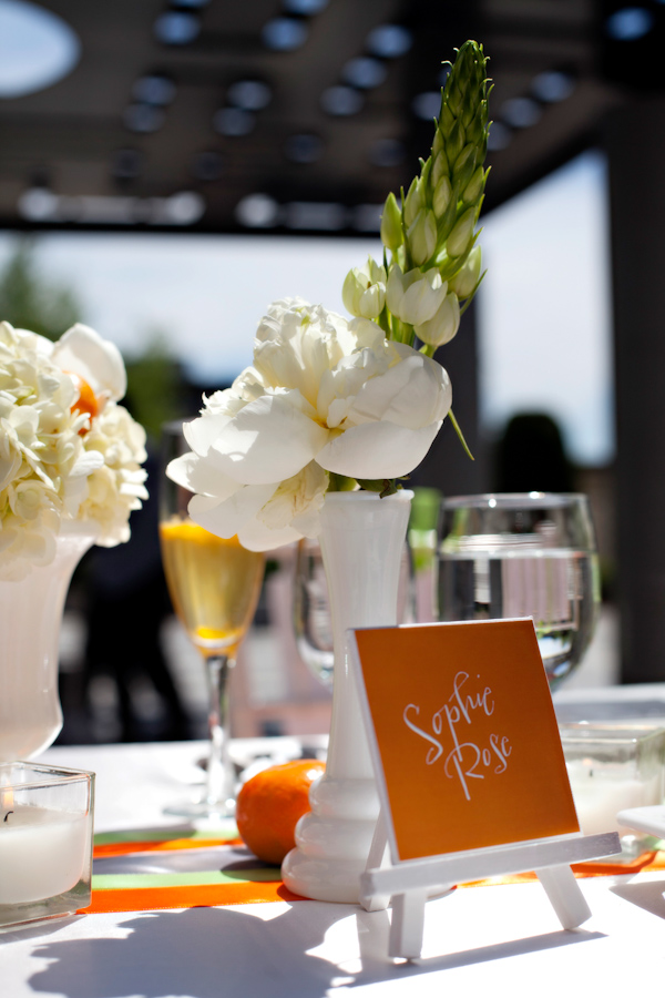 Citrus-inspired nametags for tables at wedding reception - Citrus Colored Wedding Decor Photo Shoot by Cadence Cornelius Photographs 