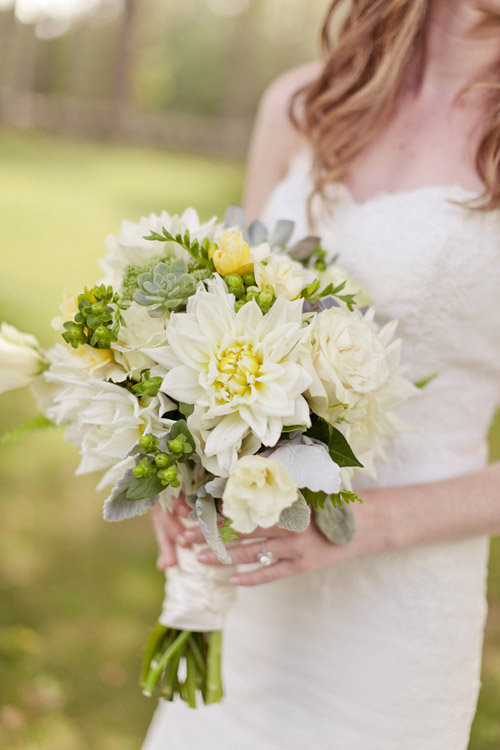 Organic and natural green white and ivory bridal bouquet - Photo by Emily Delamater