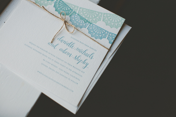 light blue and white invitation with twine detail - warm, sunny, Sonoma California vineyard wedding photo by California wedding photographers EP Love