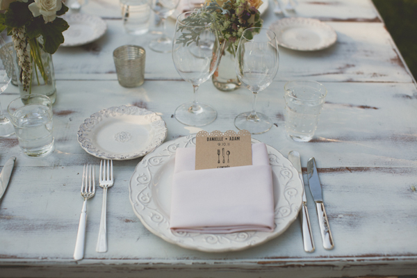 vintage white table setting - warm, sunny, Sonoma California vineyard wedding photo by California wedding photographers EP Love