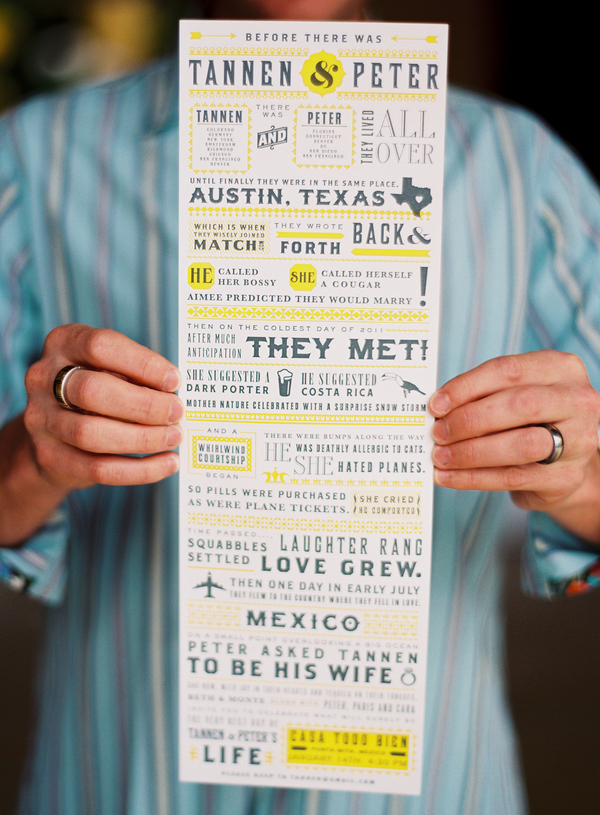 yellow, grey and white invitation for Intimate Mexico Destination Wedding - Photo by Jillian Mitchell Photography