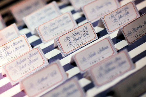 Creative and nautical inspired blue, white and orange place cards - Photo by Sarah Tew Photography