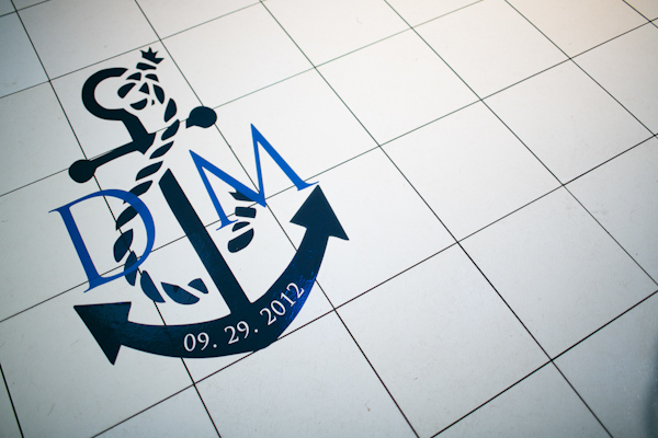 Navy blue, nautical inspired dance floor monogram - Photo by Sarah Tew Photography