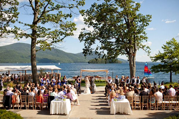 outdoor waterfront ceremony at country club - preppy New York Sagamore resort wedding photo by New York wedding photographer Tracey Buyce