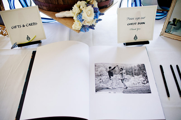 Guestbook with hand written signs and photo of the couple - preppy New York Sagamore resort wedding photo by New York wedding photographer Tracey Buyce