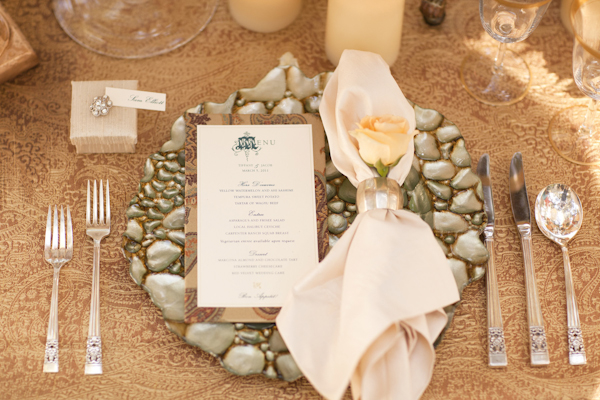 Champagne, tan, and brown table setting - wedding decor inspiration shoot - wedding invitation designed by Zenadia Designs