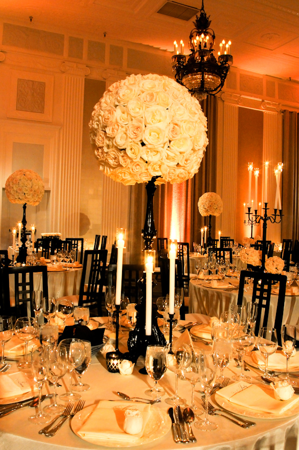 blacks and white wedding tabletop centerpiece photo by Yvette Roman