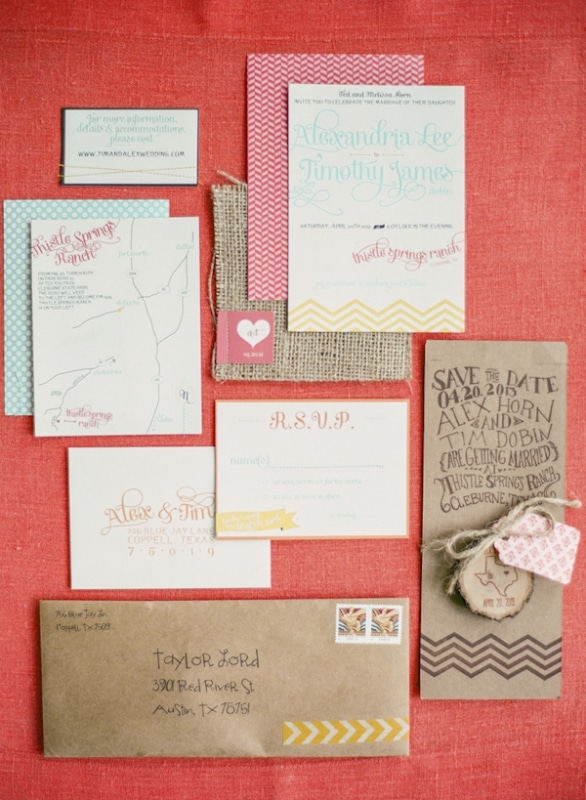 bright and colorful wedding invitation suite, photo by Taylor Lord Photography