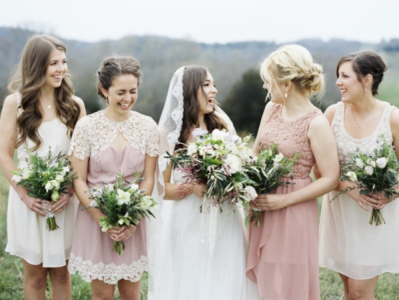 pink and white bridesmaid dresses, photo by Erich McVey Photography