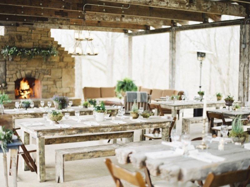 rustic and minimal table decor at wedding reception, photo by Erich McVey Photography