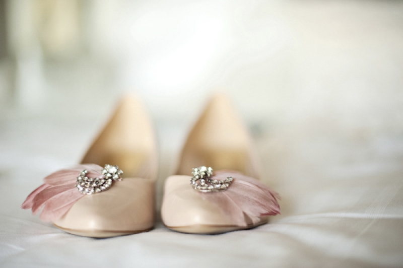 pink bridesmaids flats with embellishments, photo by Kristen Weaver Photography