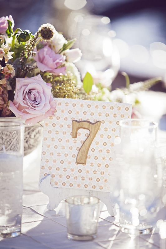 pinnk and gold table numbers, photo by Duke Photography