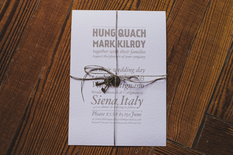 wedding invitation wrapped with string and vintage keys, photo by This Modern Love