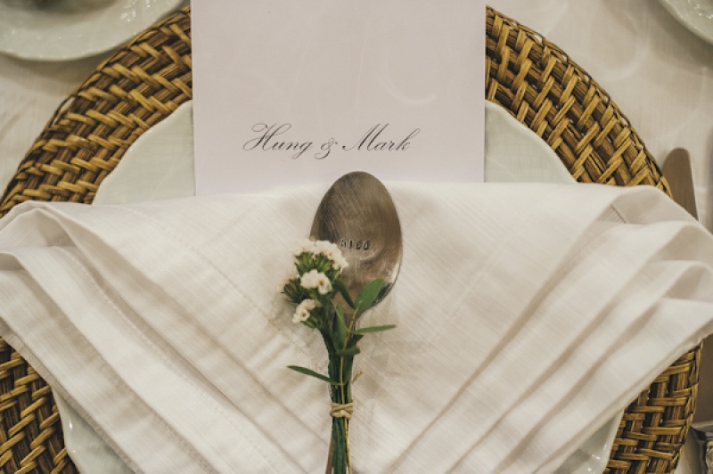 hand-stamped silver spoon as wedding favor, photo by This Modern Love
