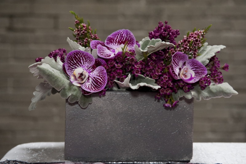 purple orchid table centerpiece, photo by Nikki Closser