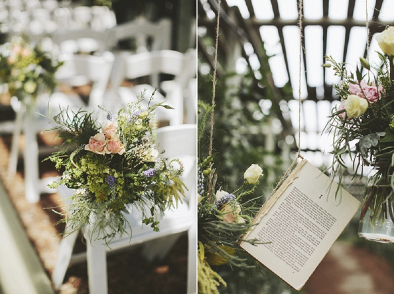 outdoor ceremony, book and floral decor, photo by Rowan Jane Photography