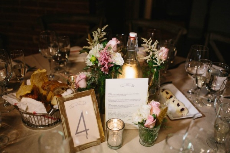 pink and gold rustic vintage table setting