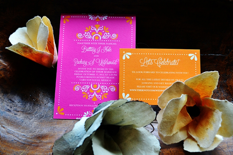 Orange and Pink Latin Inspired Wedding Invitation by Izzy Girl