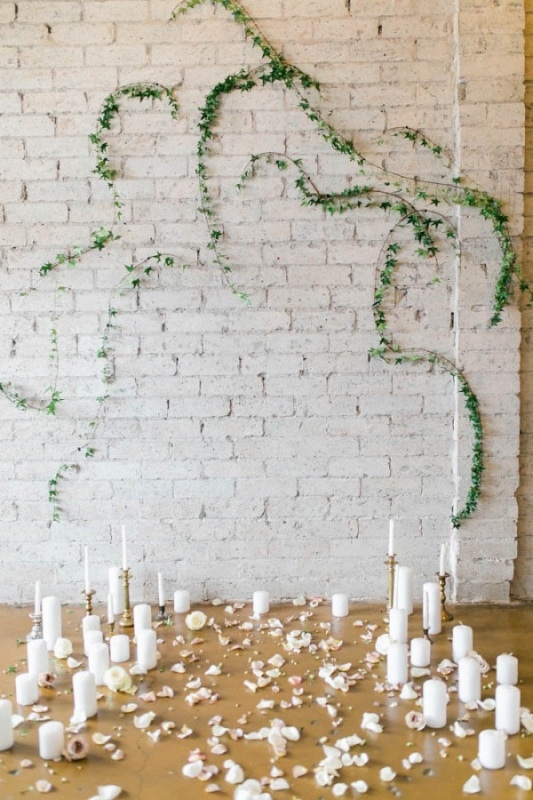 Ceremony Backdrop of Distressed Brick with Ivy Vines