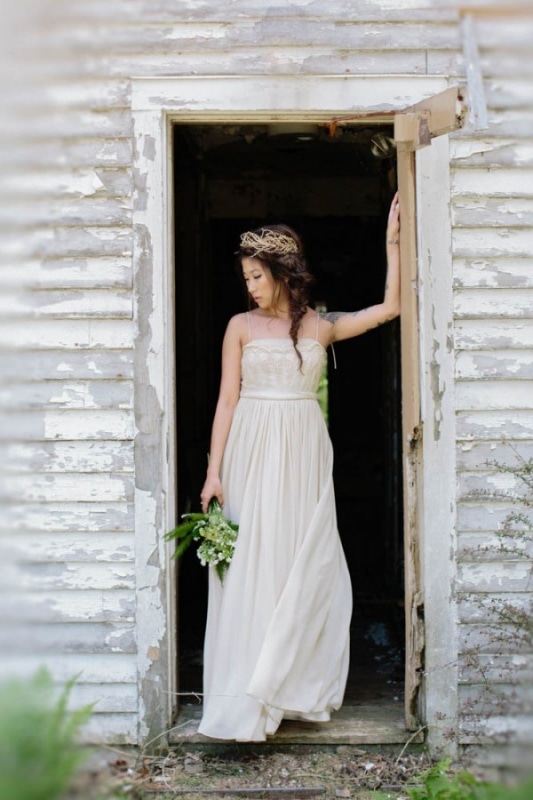 Free People gown on boho bride