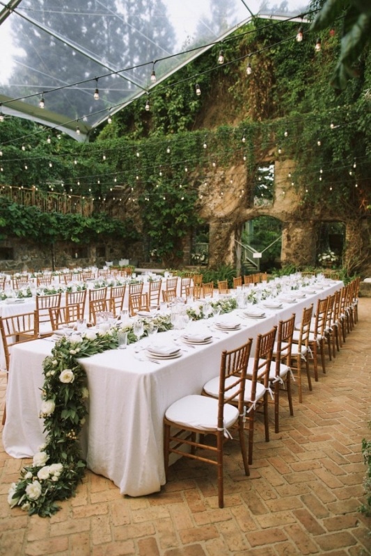 Organic and Elegant Reception with Lush Greenery and Cafe Lights