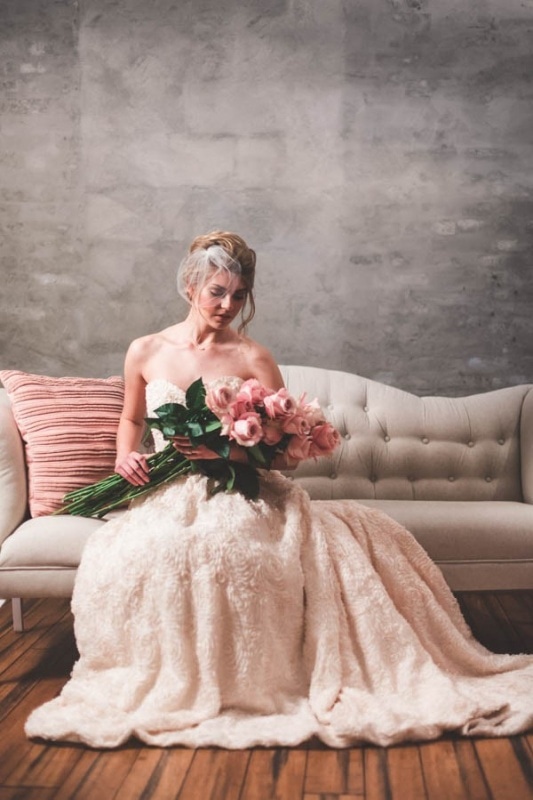 a-line, rosette textured wedding dress