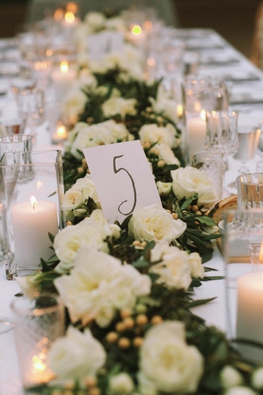 white floral table runners