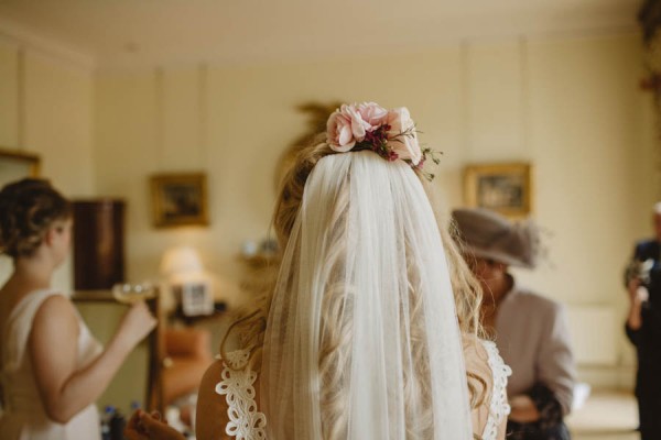 veil with floral adornments