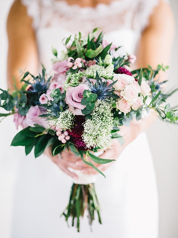 small pink, blue, and berry bouquet
