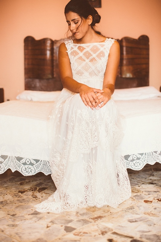 Sleeveless French Lace Bridal Gown 