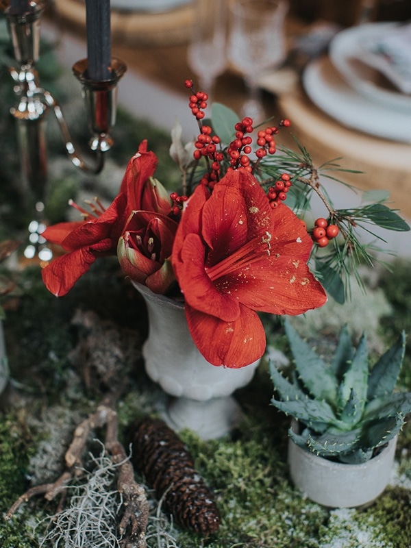 Bright Red Sage Green Tablescape Florals