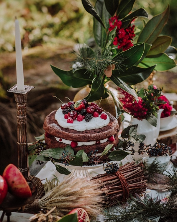 Winter Holiday Dessert Table with Holly, Wheat, and Greenery Accents