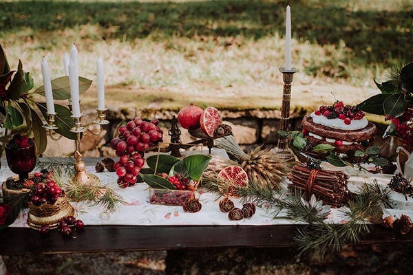 Winter Holiday Dessert Buffet Table with Festive Red Accents