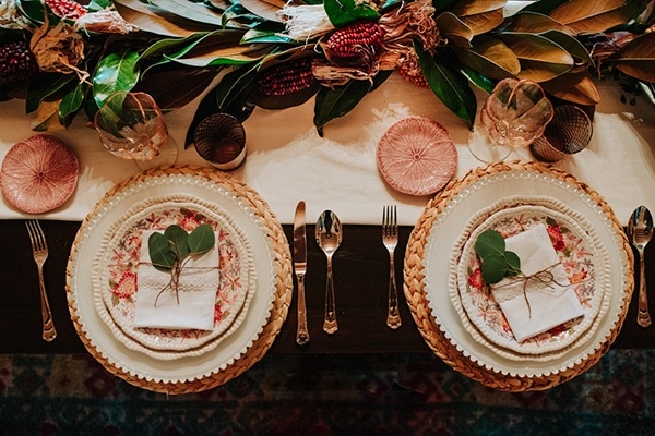 Moody Autumnal Rose and Coral Wedding Place Setting