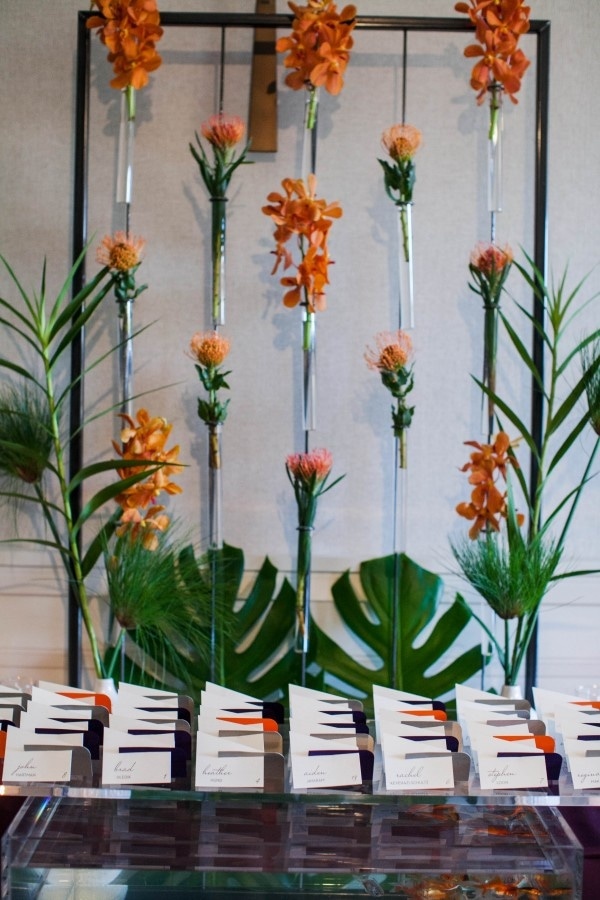 Burnt Orange Tropical Frond Bud Vase Floral Wall Installation