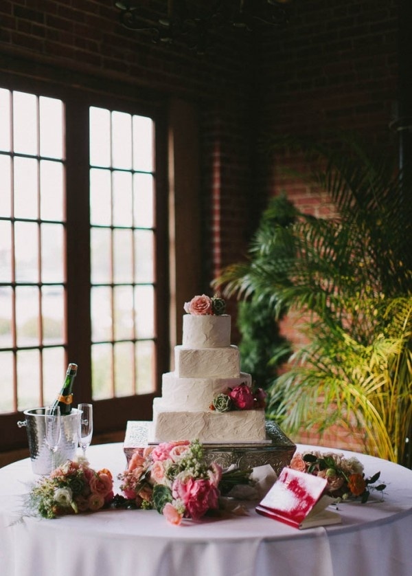 Spring Wedding Cake with Bright Pink Flowers