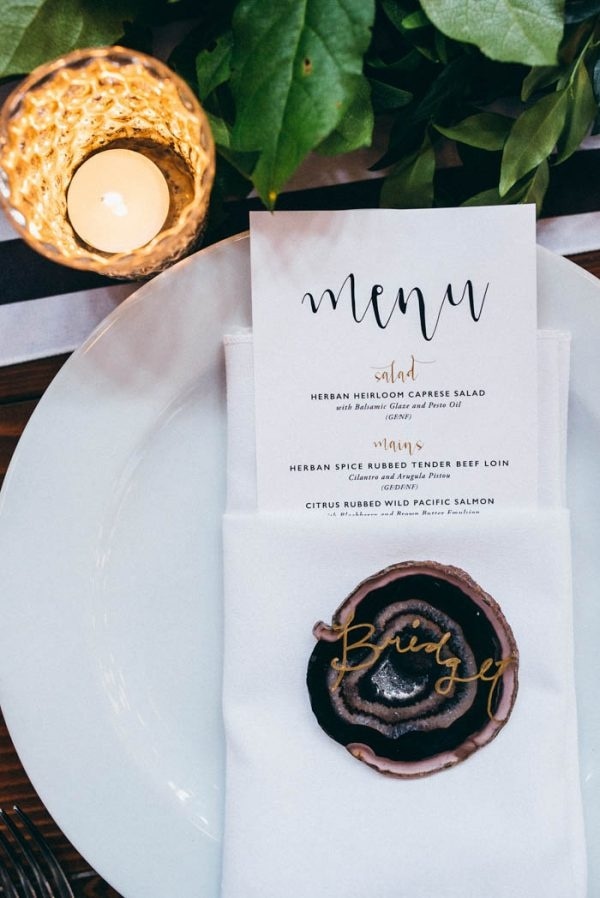 Modern Reception Place Setting with Agate Slice Name Card