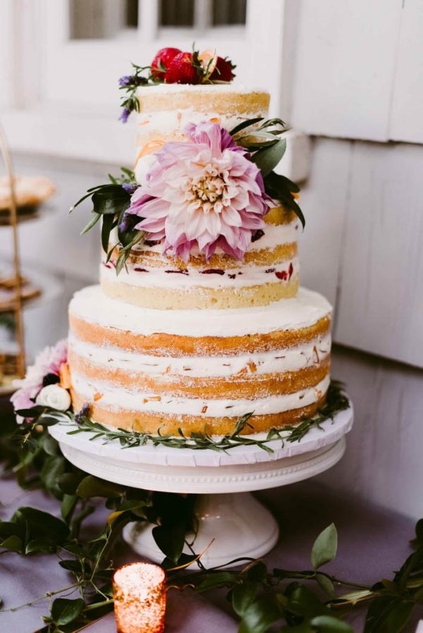 Tiered Naked Cake with Pink Flowers