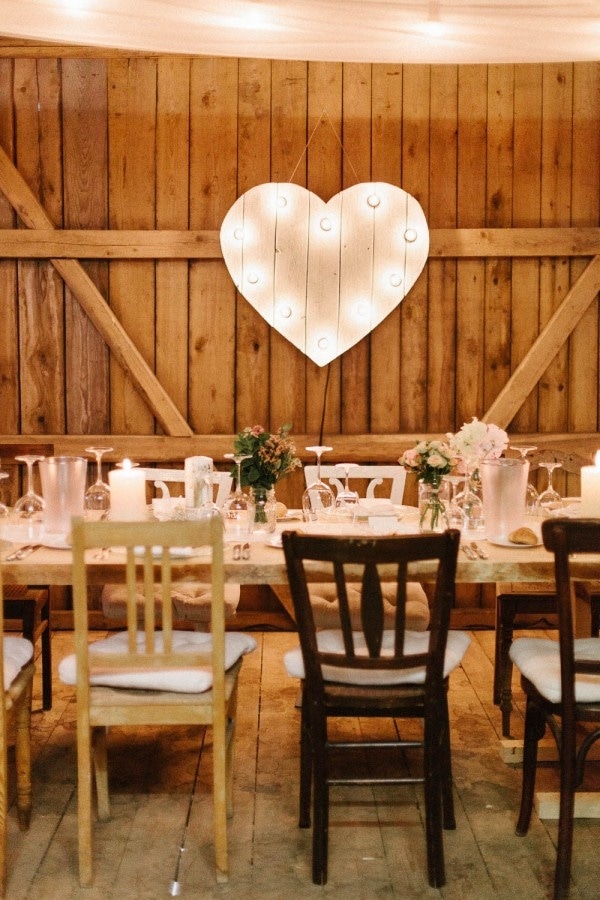 Marquee Wood Heart and Mismatched Chairs