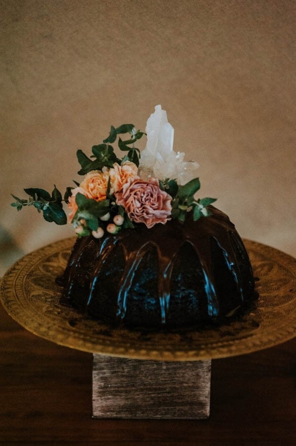 Lush Bohemian Bundt Cake with Crystals and Floral Toppers