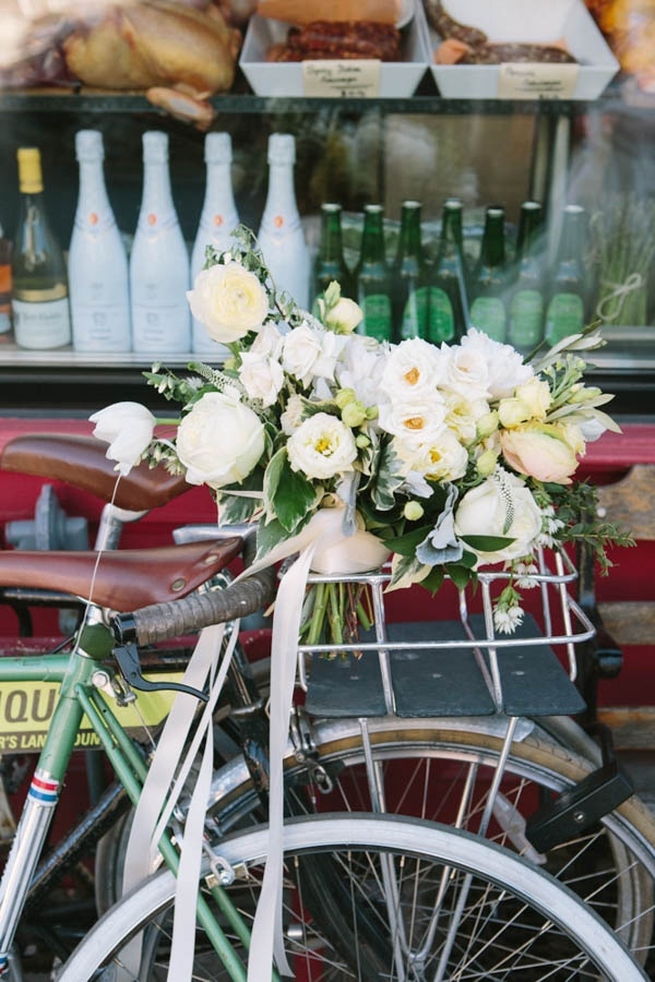 Bridal Bouquet on Back of Bike Industrial Wedding Inspiration