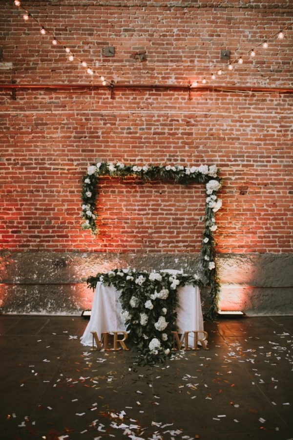 Industrial Warehouse Ceremony Backdrop and Table
